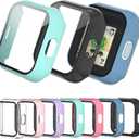 Compatible with Sync UP Kids Watch 2 Screen Protector, 2Pack Hard PC and Tempered Glass Case Cover for T-Mobile SyncUP Watch, Anti-Scratch and Touch Sensitive (Black+Blue+Teal)