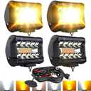 LED Light Bar 4PCS 4'' Inch White/Amber Yellow LED Pods Equivalent to 240-Watt Strobe Light Driving Fog Lights Triple Row Off Road Lights with Six Modes for SUV ATV UTV Trucks Pickup Lamp