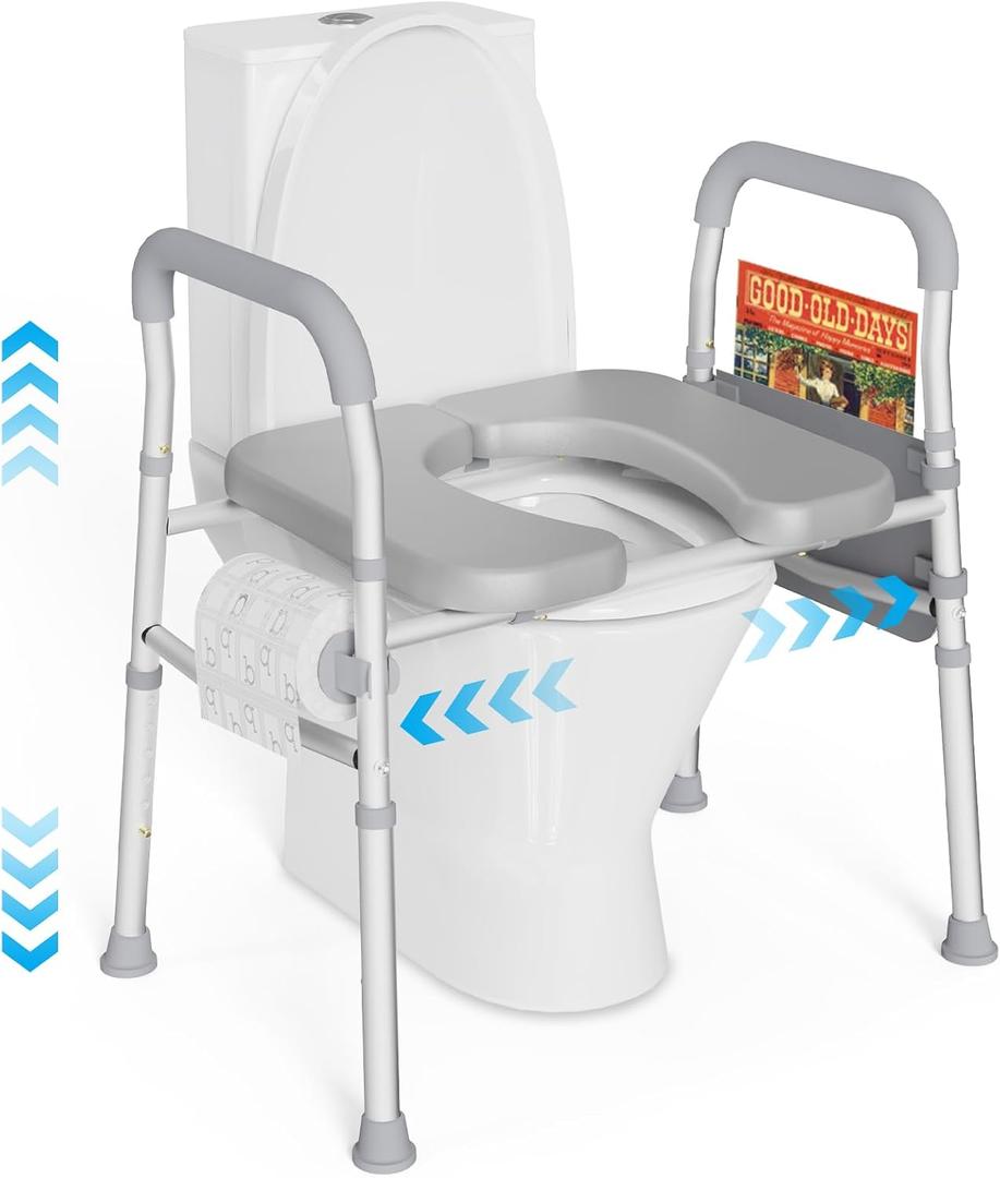Toilet Seat Risers for Seniors, Raised Toilet Seat with Handles, Height & Width Adjustable, Padded Toilet Seat Riser, Heavy Duty Toilet Riser for Elderly, 400LB Capable, Fit Any Toilet
