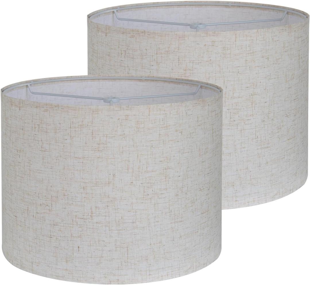 Drum Lamp Shades Set of 2, Lamp Shade for Table Lamp, 13" Top x 13" Bottom x 10" High Fabric Lampshade, Decorative Lamp Shades, Easy Assembly Required (Beige)