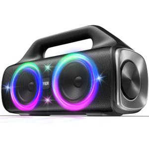 Speakers, 80w (Peak) Portable Wireless Speaker with Lights, Stereo Loud Sound, IP67 Waterproof, Deep Bass Outdoor Speakers Bluetooth 5.0 Dual Pairing for Home Party Beach Camping, Gifts