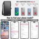 Defencase Compatible with iPhone 13 Case Wallet with RFID Blocking Card Holder for Women and Men, Fashion PU Leather Magnetic Snap Flip Zipper Strap Wallet Phone Case Fit for iPhone 13 6.1", Black