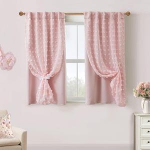 Bathroom Window Curtain,Pink Vintage French Country Victorian Elegant Sheer Overlay Decorative Curtains for Shower Window,54 Inch Length, 34"W x 54"L