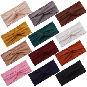 Panleding 12 Pcs Stretchy Headbands for Women, Absorbed Sport Headband Soft Twist Knotted Headbands for Daily Life Yoga Workout (Dark Serial)