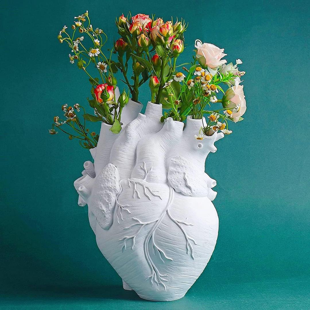 Vase Flower Vases Heart Shaped Decor Resin Flower Pot Modern Unique Nordic Art Style Decorative Vase for Home Wedding Valentine Gift Desktop Living Room Decoration - White