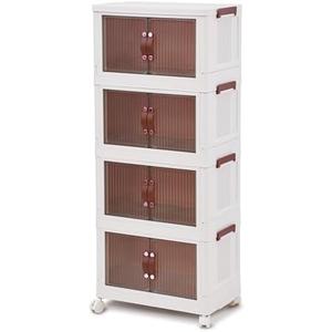 G-Rack Stackable Storage Organiser - Space-Efficient Plastic Storage Bin with Doors - Practical, Removable, Foldable Cabinet - Movable, Stackable Storage Bins - Transparent/White - Set of 4