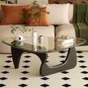 Coffee Table for Living Room Mid Century Modern Center Table with Glass Top, Black/Transparent