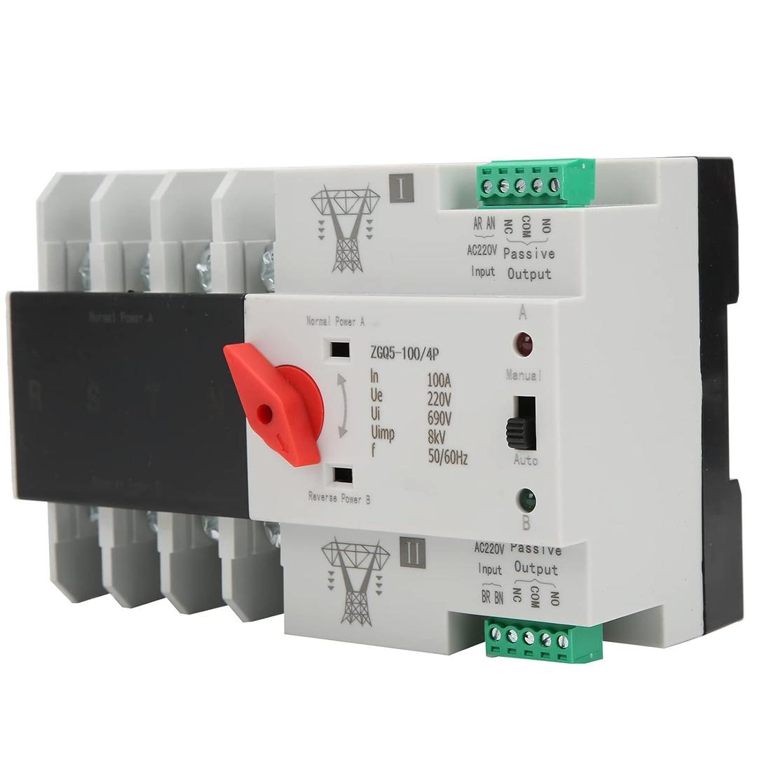 Dual Power Automatic Transfer Switch - 4P 100A 220V Changeover Switch with Automatic Transfer and Electronic Power Circuit Breaker