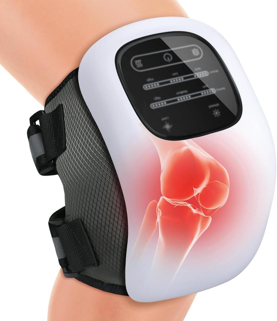 Auxoliev Knee Massager for Pain Relief, Cordless Knee Massager with Heat and Vibration, 3 in 1 Masajeador de rodilla for Swelling, Stiff Joints, Stretched Ligaments and Muscle Injuries (White)