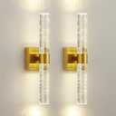 Gold Wall Sconces Set of Two - Modern Crystal Sconces Wall Lighting 12W 4000K LED Wall Sconce Dimmable Indoor Wall Light Fixtures for Bathroom Bedroom Living Room Hallway, 18 Inch