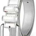 VONMELLI Leather Belts for Women Fashion Wasit Ladies Belt for Jeans Pants Dresses with Pin Buckle (Fit for Waist Size 32''-36'', Sliver)