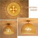 4-Light Rattan Ceiling Light, 20" Semi Flush Mount Boho Light Fixture with Hand-Woven Ratan Shade, Farmhouse Rattan Chandelier Wicker Light Fixture for Kitchen Bedroom Living Room Hallway