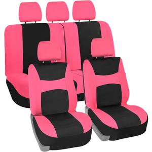 FH Group Car Seat Covers Full Set Cloth - Universal Fit,Automotive Seat Covers,Low Back Front Seat Covers,Airbag Compatible,Split Bench Rear Seat,Washable Car Seat Cover for SUV,Sedan,Van Pink