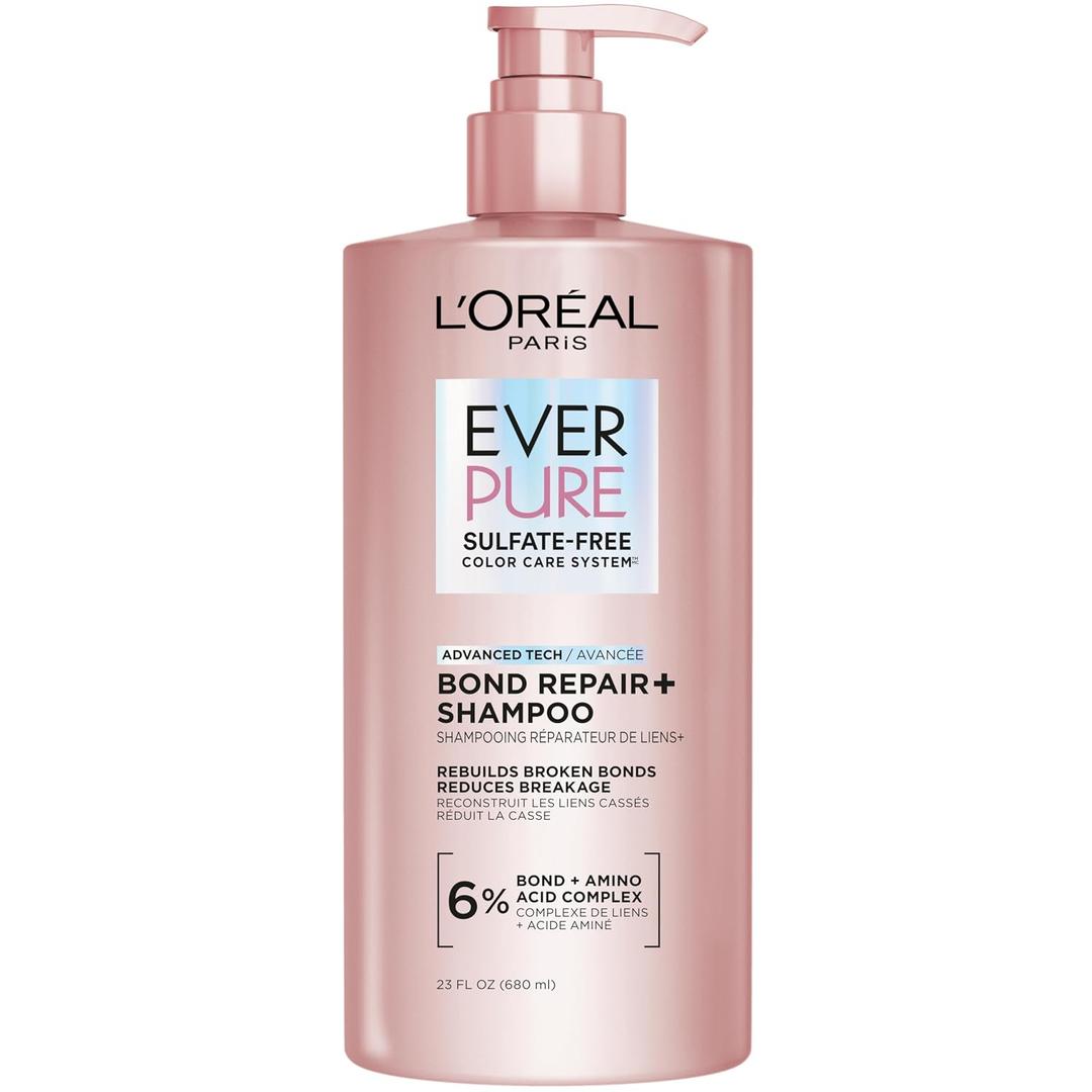 L'Oreal Paris Sulfate Free Bond Repair+ Shampoo, Hair Shampoo with Amino Acid Complex, Strengthens and Repairs Damaged or Color Treated Hair, EverPure, 23 Fl Oz
