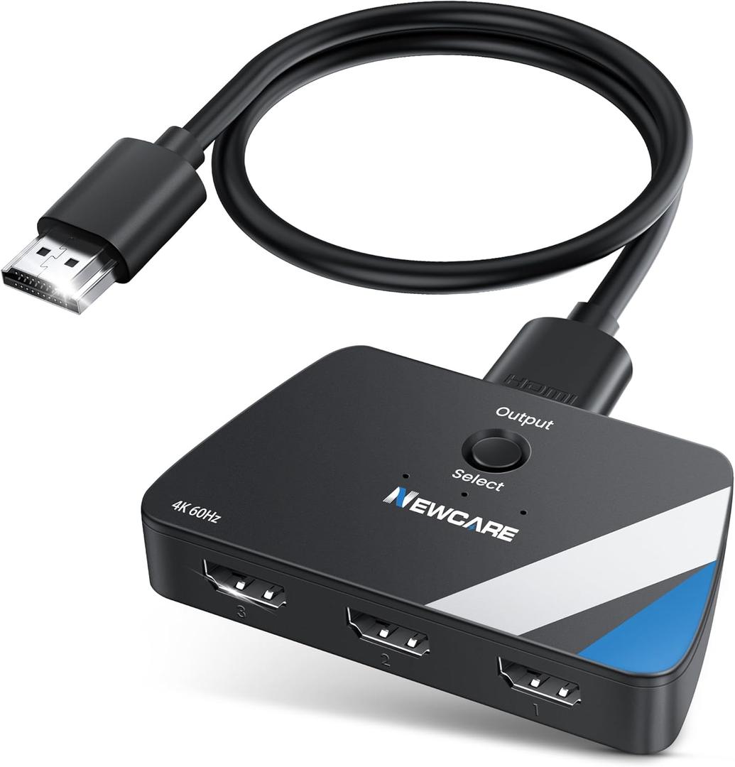 [Upgrade] HDMI Switch 3 in 1 Out, 4K@60Hz HDMI 2.0 Switch Splitter with 2.6FT Long HDMI Cable, 3-Port HDMI Switcher Selector, Supports 4K 30Hz 3D 1080P HDCP2.2 for PS5 Xbox DVD Player Fire Stick PC (4K@60Hz HDMI Switch Black)