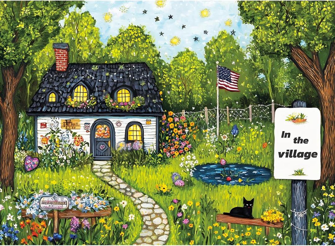 300 Piece Puzzles for Adults, Sunny Village 300 Piece Puzzle, Charming Countryside Flower Jigsaw Puzzles, Relaxing Gifts for Adults, Seniors and Kids, Finished Size 20.5” x 15”