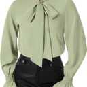 LYANER Women's Bow Tie Neck Blouse Ruffle Long Sleeve Business Dressy Office Shirt Top (Green, M)