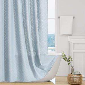 3D Embossed Pattern Shower Curtain, Jacquard Rhomboid Pattern Vintage Bathroom Curtain, Waterproof Fabric Shower Curtains with Hooks,72 x 72, FogBlue