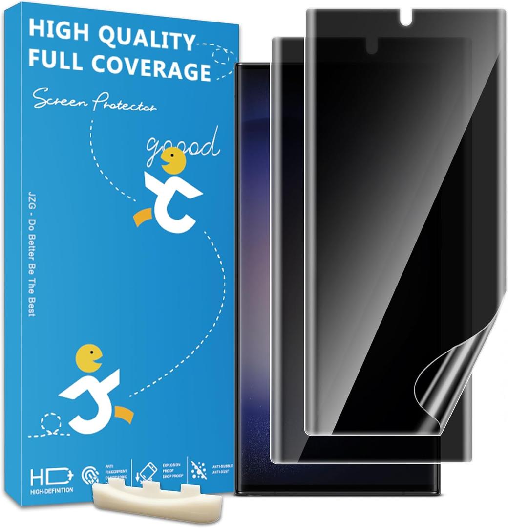 JZG 2 Pack Privacy Screen Protector for Samsung Galaxy S23 Ultra, Anti Spy S23 Ultra Soft Film With Fingerprint Compatibility, Bubble Free (Transparent)