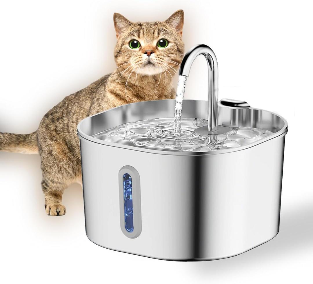 Cat Water Fountain Stainless Steel: 74oz/2.2L Cat Fountain for Drinking - Water Fountains for Cats Indoor - Quiet pet Water Fountain - Kitty spout cat Water Fountain - for Pets & Small Animals