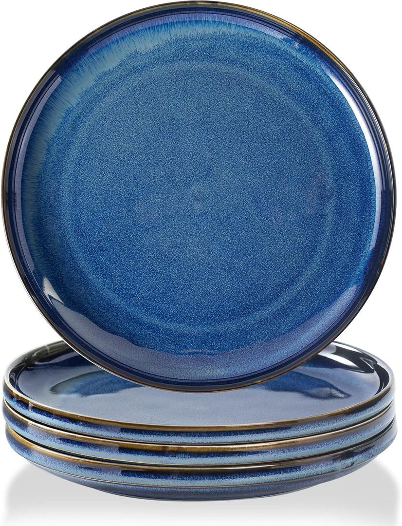 Ceramic dinner plates set of 4, Large Dinnerware Plates & Salad plates for party and wedding, Microwave safe porcelain plates set, 10 Inch (Royal Blue)