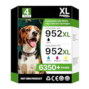 Anemec 952 XL Ink Cartridges for HP Printers 952XL Ink Cartridges Combo Pack for HP 8710 Printer Ink Work for Office Jet Pro 7740 8720 8715 8210 8703 OfficeJet 8702 Printers, Black Color 4 Pack