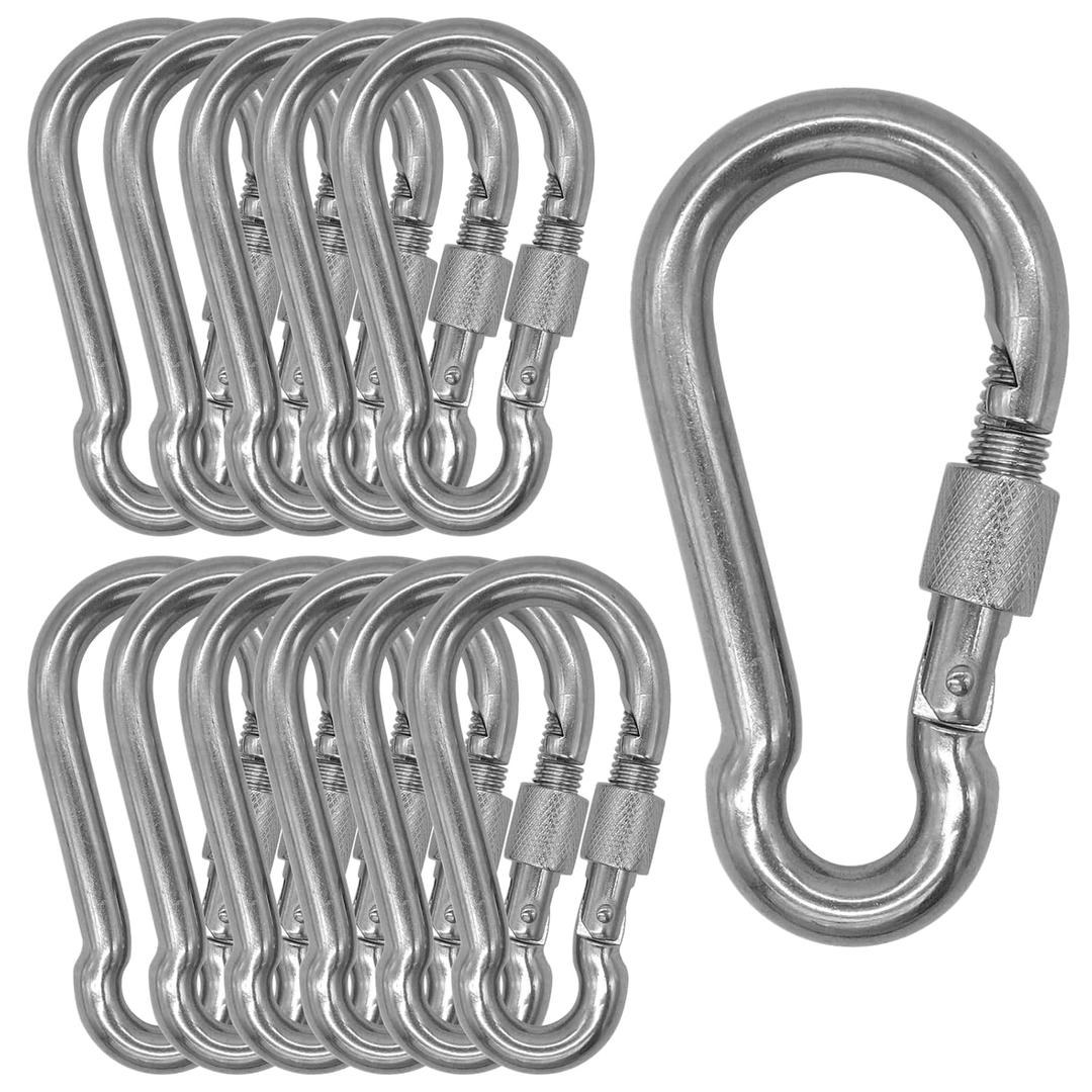 304 Stainless Steel Carabiners -2 inch Heavy Duty, Durable & Rust-Free Clips for Gym, Swing, Dog Leashes, Hammocks, Keychains, and More(304,M5 with Screw, Pack of 12)