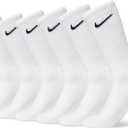 Nike Unisex Adult Everyday Cushioned Training Crew Socks (6 Pairs) (Medium, White/Black)