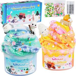 5 x Bunny Cloud Slime Kit 2 Pack, 14oz Easter Slime for Girls Ages 8-12, Mree Free Slime Toys for Girls and Boys, Fun Winter Slime Set Party Favors Goodie Bag Stuffers Birthday Easter Gift