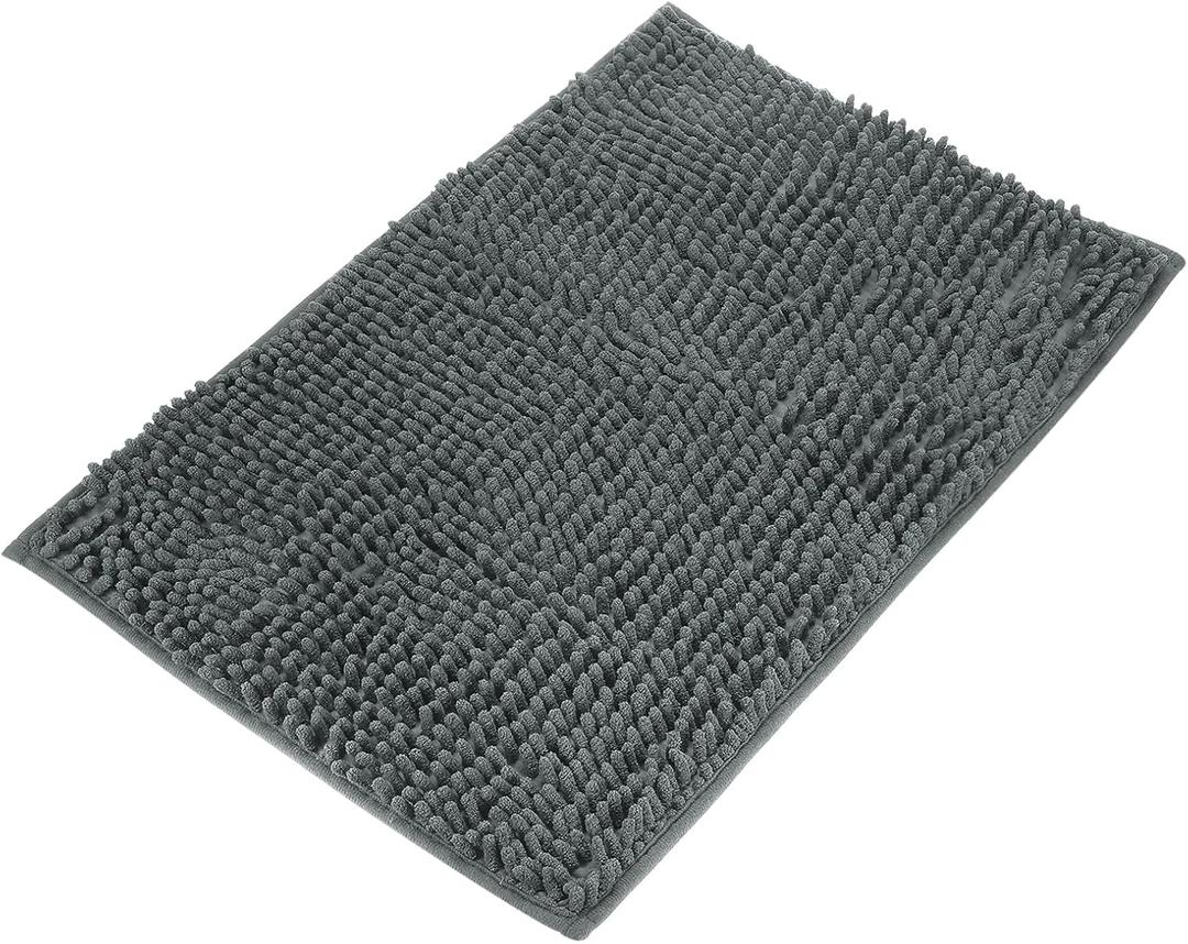 uxcell Bathroom Rug 35" x 24", Non Slip Machine Washable Bath Mat, Soft and Absorbent Chenille Bath Mat Rug for Bathroom, Bedroom, Kitchen, (Drak Grey)