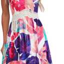 LAISHEN Women's 2024 Summer Casual Sundress V Neck Spaghetti Strap Lace Floral Beach Vacation Midi Dress (L)