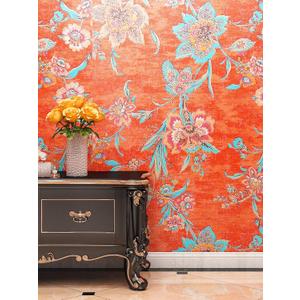 FunStick 17.5x354 Floral Wallpaper Peel and Stick Vintage Burnt Orange Wallpaper Stick and Peel Orange Floral Contact Paper for Cabinets Walls Renter Friendly Flower Wallpapers for Girls Kids Bedroom