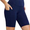 baleaf Women's 8"/ 5"/ 3" Biker Shorts High Waist Yoga Workout Gym Running Volleyball Spandex Shorts with Pockets (Navy Blue-classic) XL