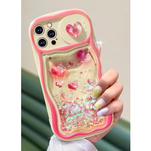Toycamp for iPhone 15 Pro Max Case - Women Girls Cute Phone Cover Hearts with Sliding Camera Cover Glitter Fashion Teens Girly Pretty Design Flowing Liquid Quicksand Case for iPhone 15 Pro Max 6.7 "