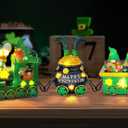 Hexagram St Patricks Day Decorations, Lighted St Patricks Day Gnomes Decor, Saint Patrick Decorations for Table, Train Tabletop Decorative Ireland Centerpiece Leprechaun Figurines Resin