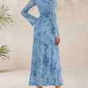 ZESICA Women's Long Sleeve Floral Bodycon Dress 2026 Spring Fall Ruched Mesh Wedding Guest Cocktail Party Maxi Dresses, Light Blue, S