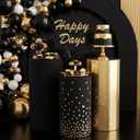 Tigeen 3 Pcs Cylinder Pedestal Stand Covers for Party Cylinder Pedestal Covers Decoration Elastic Pillars Plinth Display Cover for Birthday Wedding Baby Shower Table Decor(Classic,Gold and Black)