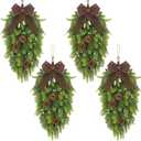 Yunlly 4 Pcs 26 Inch Artificial Teardrop Swag Large Winter Pine Branch Teardrop Outdoor Wreath for Winter Seasonal Front Door Indoor Outdoor Home Fireplace Stairs Hanging Decor