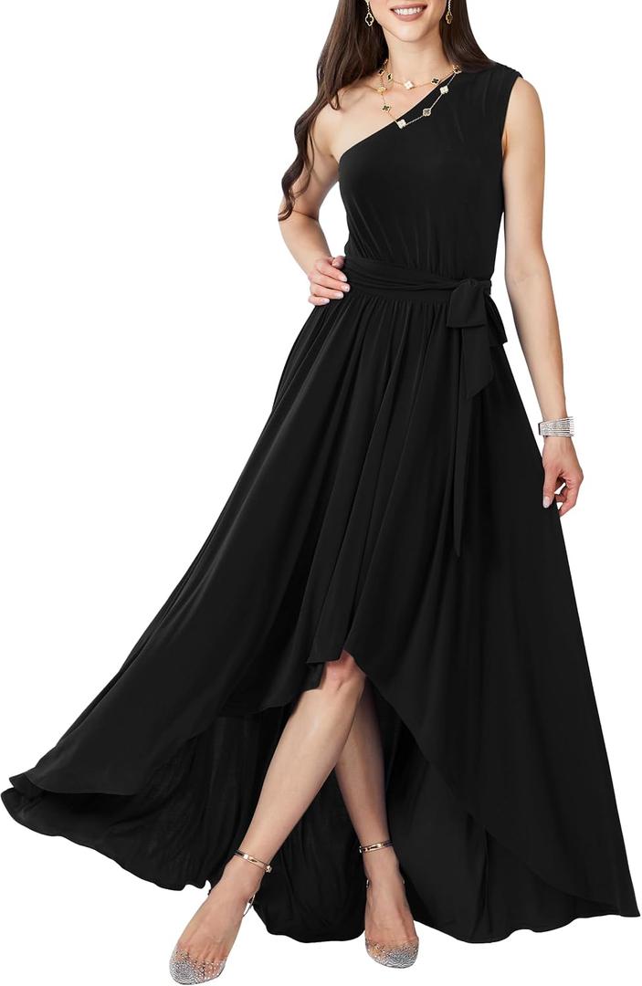 KOH KOH Womens 2026 One Shoulder Cocktail Bridesmaid Wedding Guest Maxi Dress (Black, XL)
