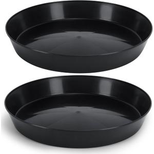 18 Inch (16.3 Inch Base) Case of 2 Plant Saucer - Black Polypropylene,Heavy Duty Indoor/Outdoor Tray and Drip Pan,Collects Flower Pot Excess Water Made in USA