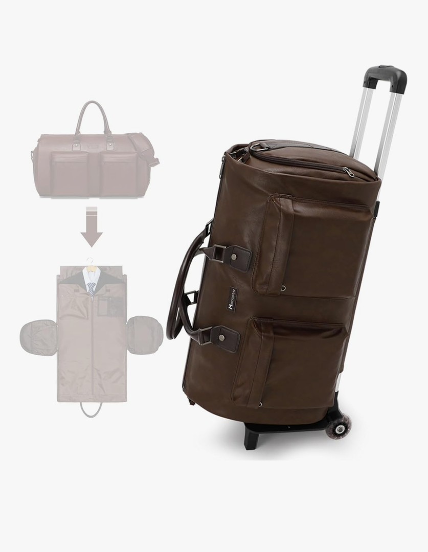 Modoker Rolling Garment Bag for Travel Wheeled Duffel Bag Luggage Suit Travel Bags for Men and Women,3 in 1 Carry on Convertible Garment Bag with Wheels,Dark Brown