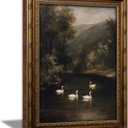 KKP Vintage Gold Framed Swan Wall Art, Moody Lake Landscape Canvas Print | Antique River Scene Wall Decor Picture, Rustic Farmhouse Home Decor Artwork for Living Room Bedroom Hallway 16x24 Inch