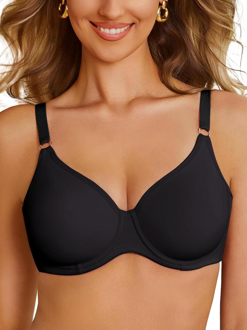 Women's Unlined Underwire Bra Demi Smooth Bras (Black, 34D) (Black)