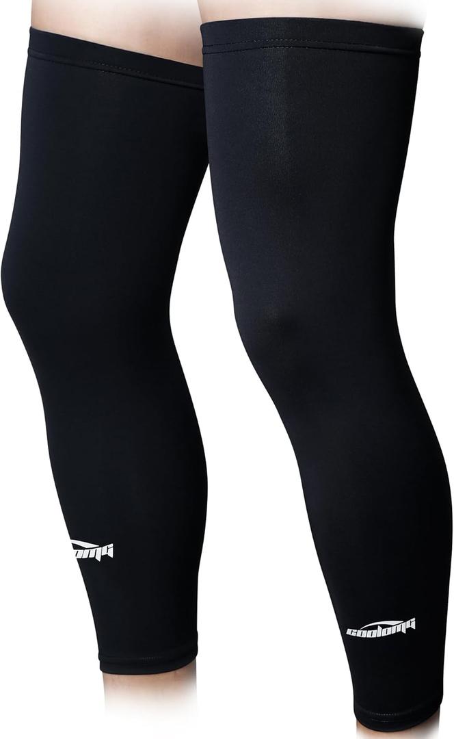 COOLOMG Sports Compression Leg Sleeve Basketball Football Long Knee Protection Knee Brace Undersleeve for Men & Women Youth (Large, Black Pair)