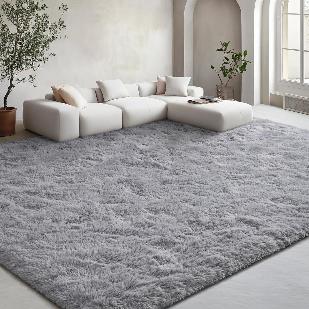 EVOIONOS 5x7 Washable Large Area Rug for Living Room, Fluffy Shag Rug for Bedroom, Ultra Soft Plush Non Slip Carpet for Indoor Floor Bedside Nursery Kids Girls Room Dorm, Home Decor Aesthetic, Grey