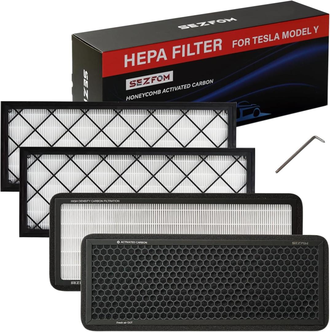 Front Trunk Hepa Filters Kit for Tesla Model Y(2022-2026) with Activated Carbon,4-pack Dual Layer Air Filter Replacement Includes 2 HEPA Filter 2 Carbon Filter