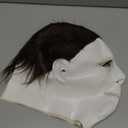 Halloween Horror Mask, Deluxe White Latex Full Head Mask with Black Hair, Costume Accessory