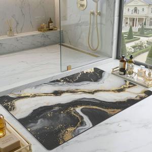 Color&Geometry Marble Bathroom Rugs, Ultra Thin Bath Mat,Black and White, 24"x36"