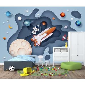 TUNDJ - Space Wallpaper for Boys Room Cartoon Planet Astronauts Wall Murals for Kids Room Bedroom（Not Peel and Stick）130" x 95"