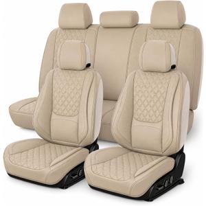 CAR SEAT COVERS, PREMIUM NAPPA LEATHER SEAT COVERS FOR CAR, FULL SET | 5-SEAT WATERPROOF WITH LUMBAR SUPPORT, BREATHABLE PERFORATED DESIGN, AIRBAG COMPATIBLE, EASY TO CLEAN FOR CARS, SUVS, AND TRUCKS.